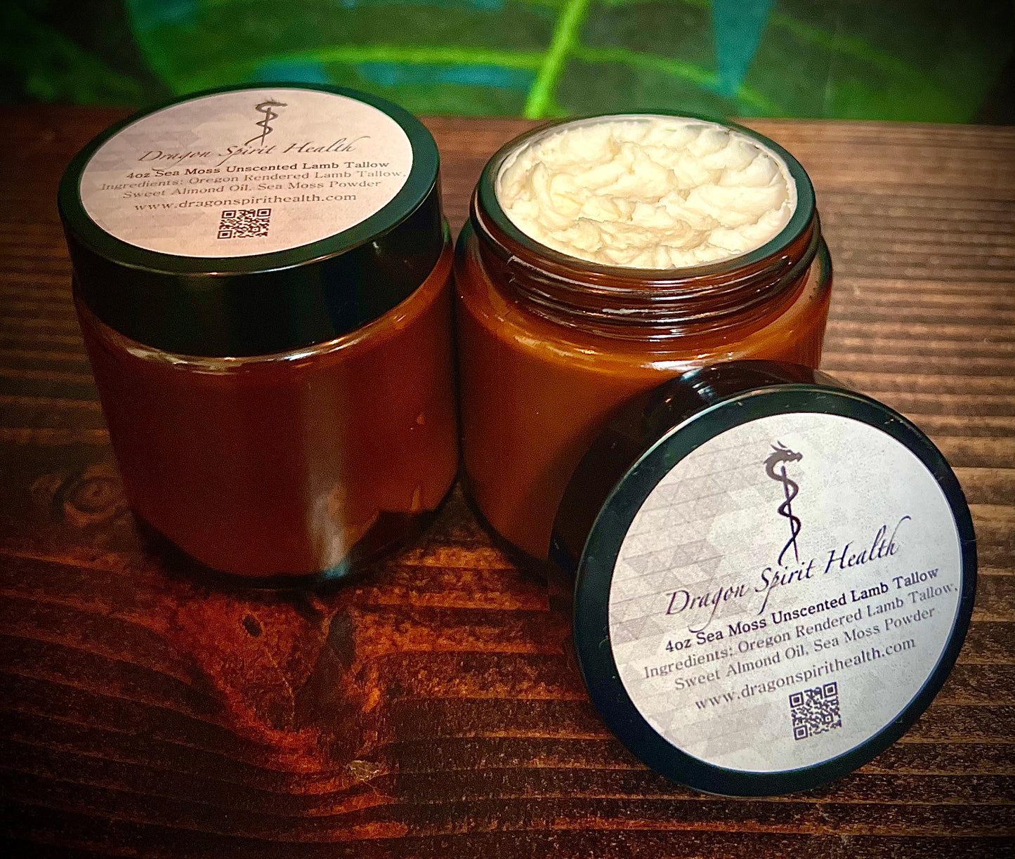 Jars of all natural unscented Sea Moss Face Lamb Tallow
