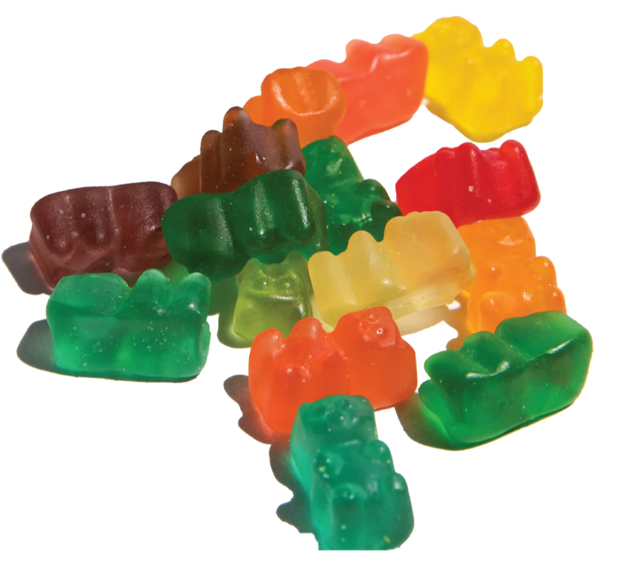 Colorful sea moss gummy bears on a white background